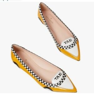 NEW Kate Spade New York Gogo Taxi Ballet Flats Size 7 Yellow White Black Patent